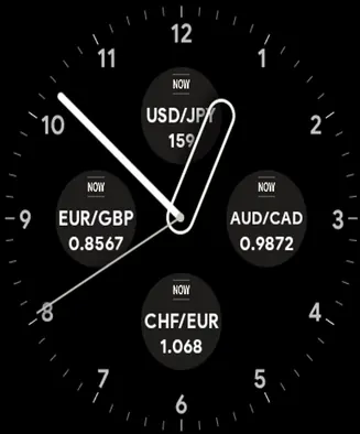 RateGlance complications on a right-facing Wear OS watch