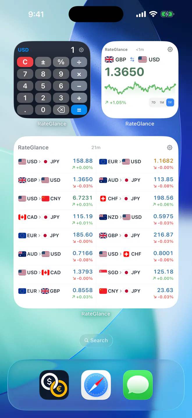 RateGlance currency calculator on an iPhone